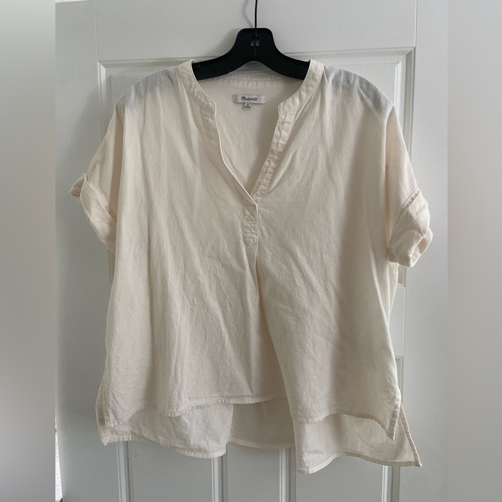 Madewell cream/natural linen tee, size M.